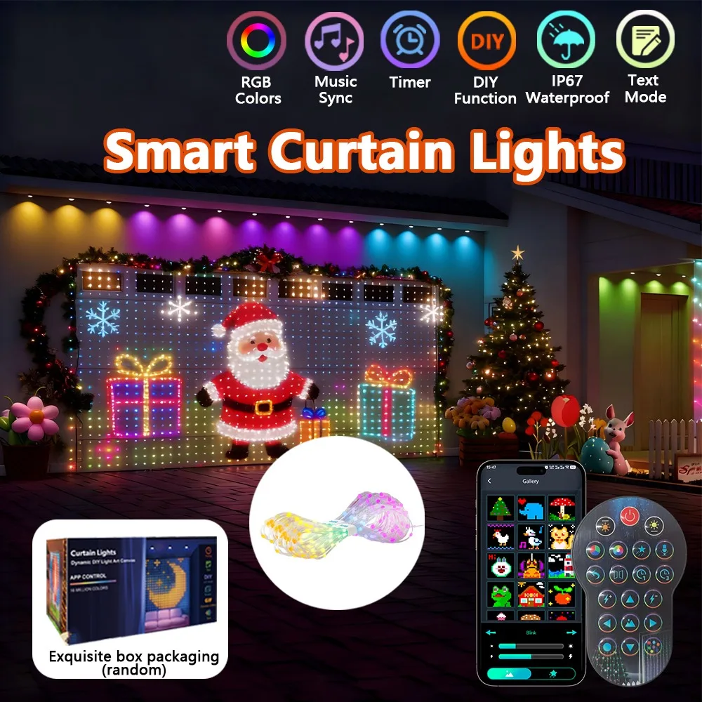 400LEDs Smart Curtain Lights Waterproof Fairy Lights DIY Color Changing LED String Lights for Christmas Party Home Decoration