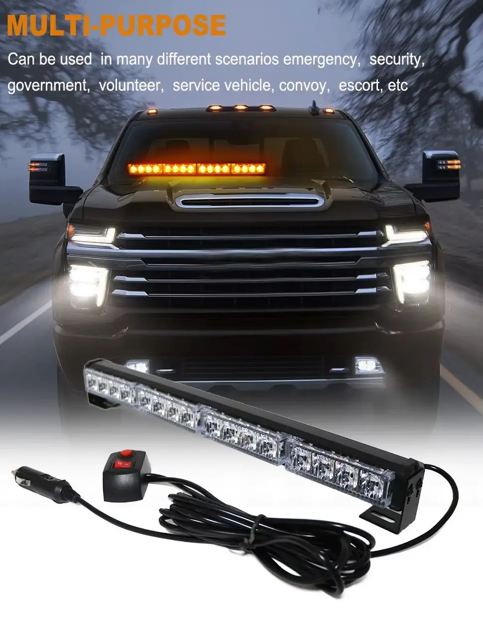 Feux de signalisation de police à 16 LED, conseiller de circulation, feux de détresse de voiture, feux stroboscopiques, barre jaune rouge bleue, lampe clignotante de véhicule, balise