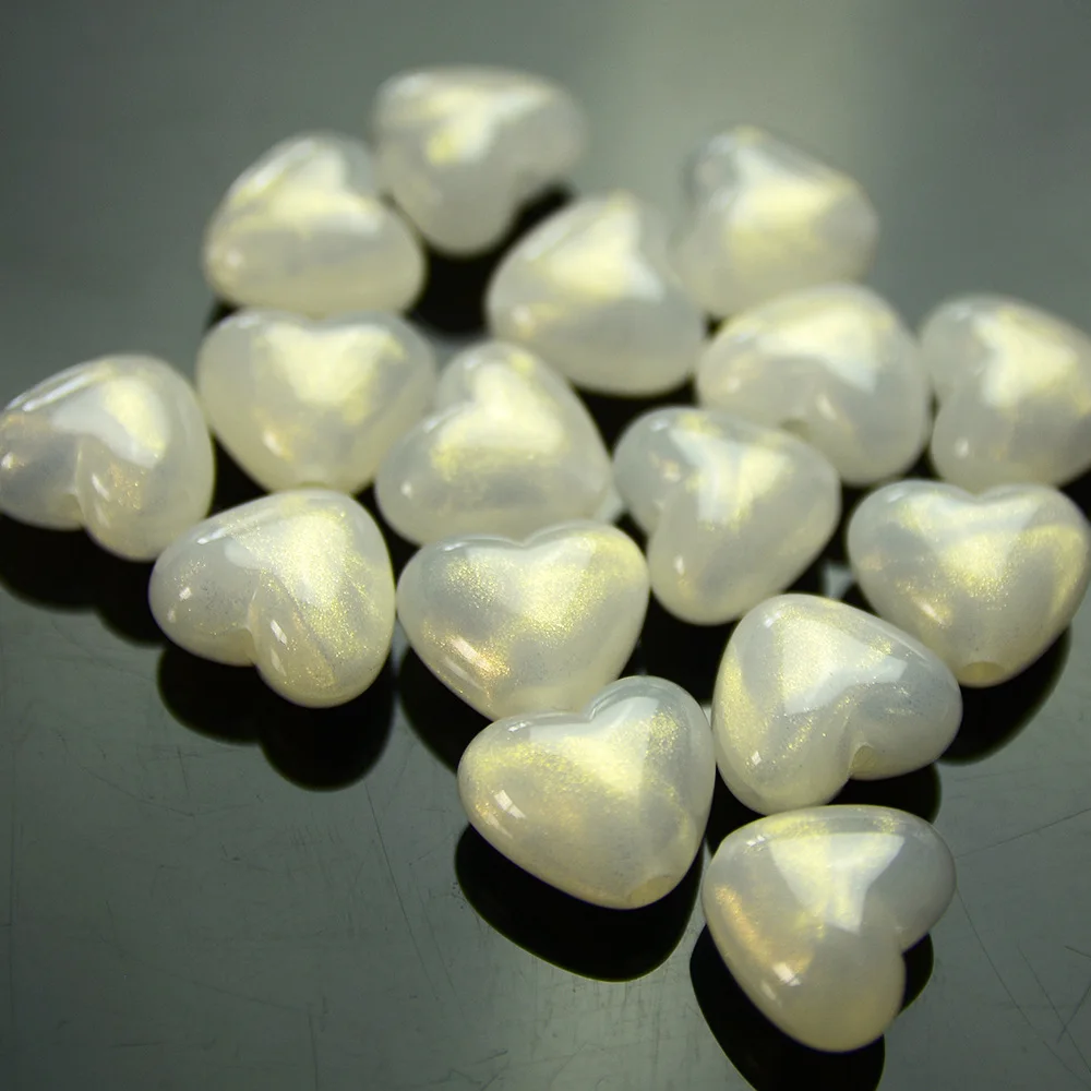 10 PCS 16 * 19mm Emitting Golden Light  Straight Hole Acrylic Heart-shaped Beads  DIY Charm Making Bracelet Necklace Accessories