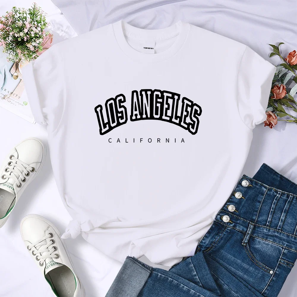 Women Tshirt Los Angeles California Letter Print Funny T Shirt Street Simple Casual Short Sleeve Breathable Cool T-Shirt