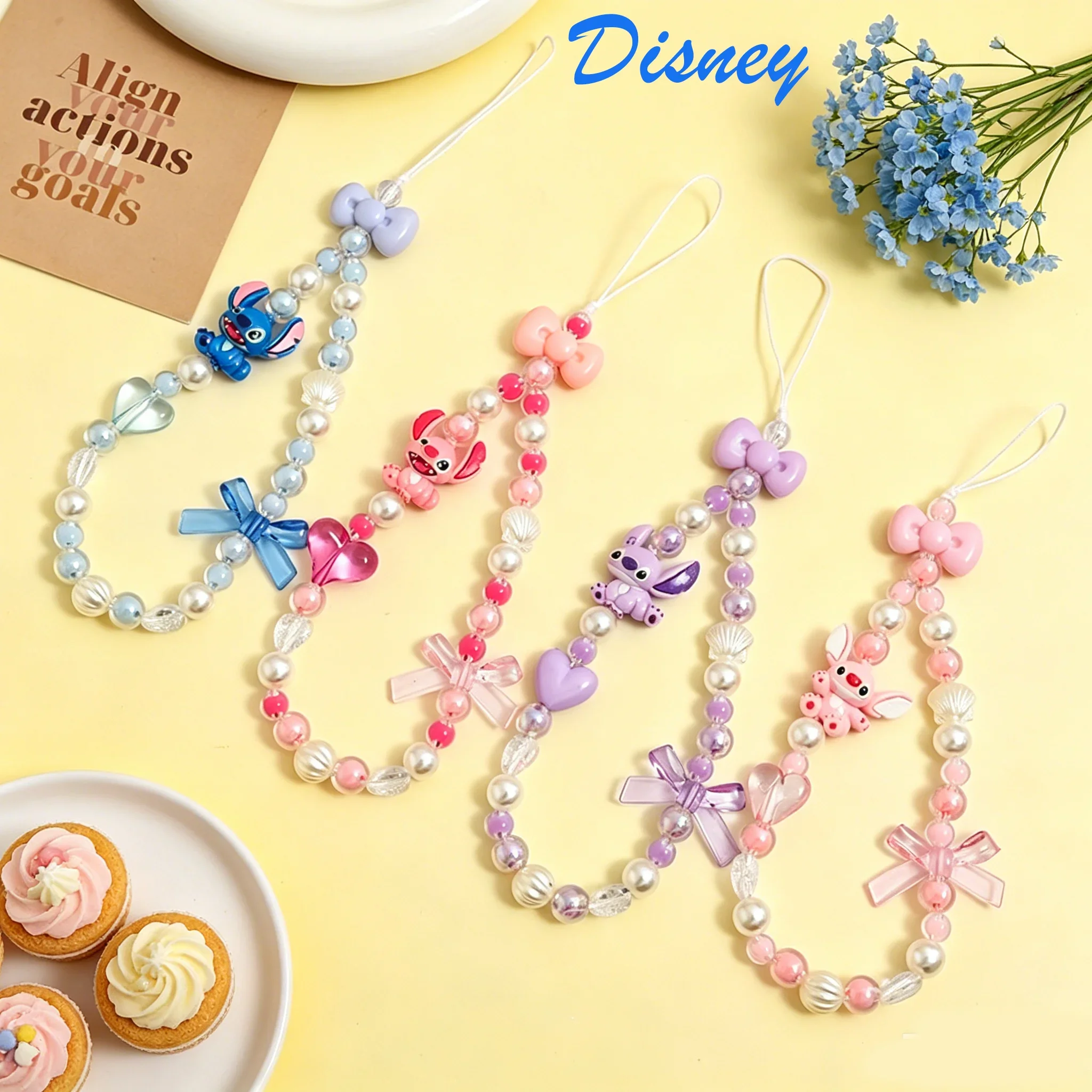 Disney Stitch Bead Phone Chain, Cartoon Bow Phone Lanyard, Party Gifts，Cute CCD Camera Pendant, Bag Decoration