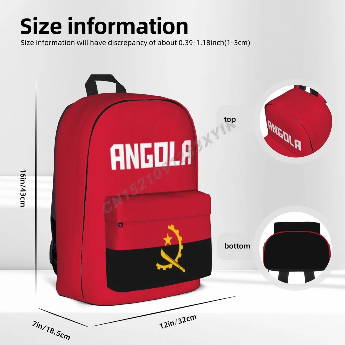 Unisex Backpack Angola Flag Angolan Stitch Schoolbag Messenger Bag Case Laptop Travel Bag Mochila Gift