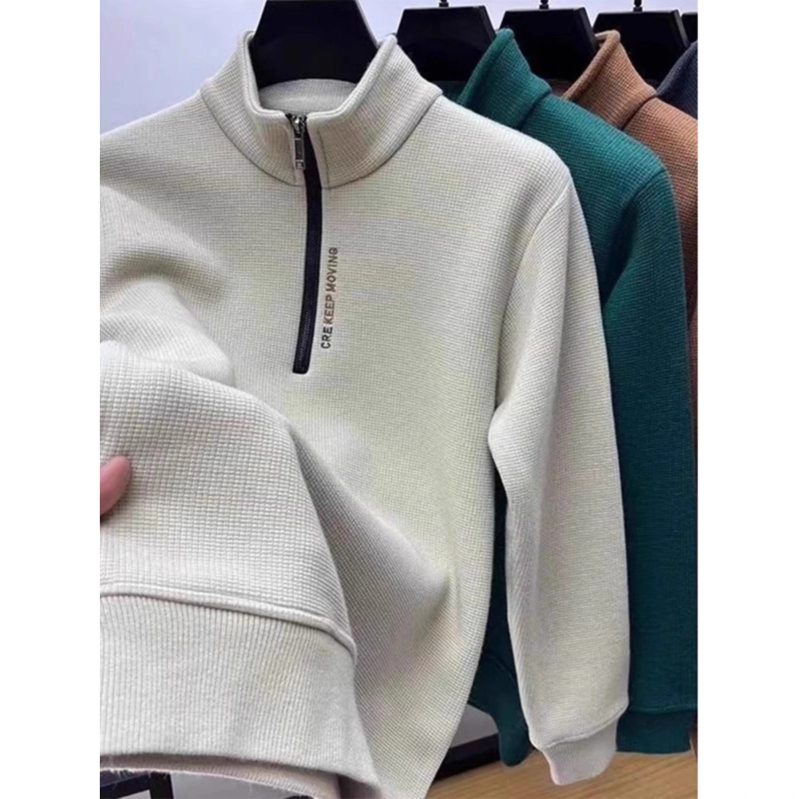 

Мужская утепленная флисовая толстовка на молнии с воротником-стойкой, осенне-зимняя, свободного кроя, повседневная, однотонная, из полиэстера