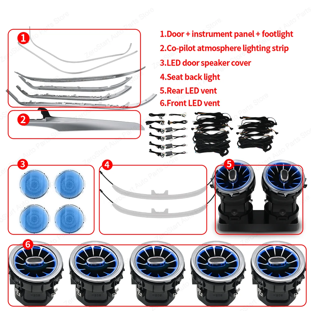 3/64 Kleuren Omgevingsverlichting Voor Mercedes Benz W205 AMG C GLC Klasse Coupe C43 C63 X253 Air vent Nozzle Speaker Cover Versieren Lamp