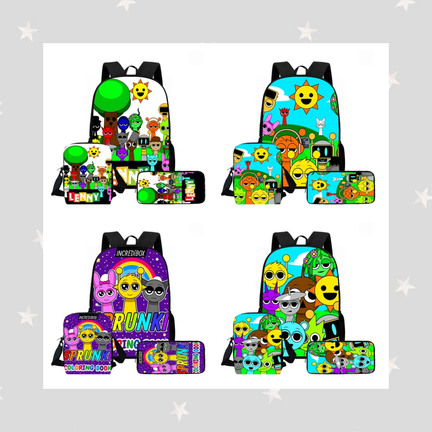

Cartoon Games Sprunki School Bags for Boy Girl,3Pcs Set School Backpack with Shoulder Bags,Pencil Bags for Aged 5-10,Best Gift