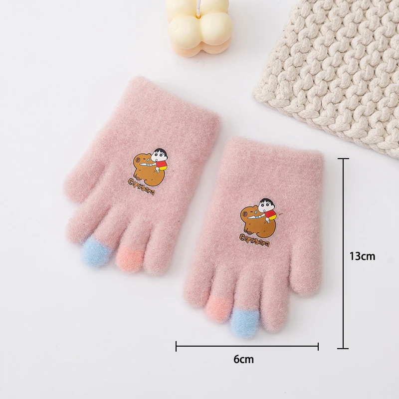 2-5 Years Baby Girs Boys Gloves Winter Cute Cartoon Capybara Full Finger Mittens Children Outdoor Playing Warm Soft Kids Gloves