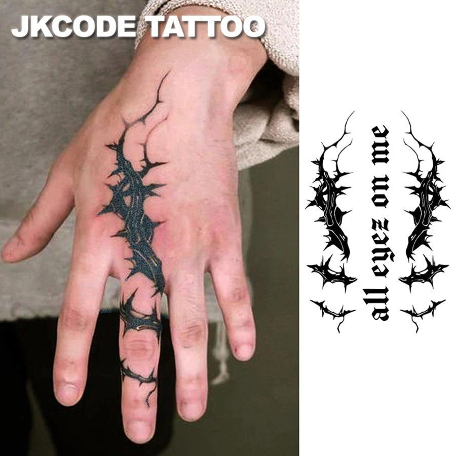 Herbal Tattoo Plant-Based Tattoo Stickers Feature a Dark Rock Style, with Designs of Forests, Thorns, and Phrases, Suitable for Multiple Areas Such as Hands, Neck, and Fingers. It Is a Multi-Purpose Tattoo Sticker That Is Waterproof and Can Last for 15 Days
