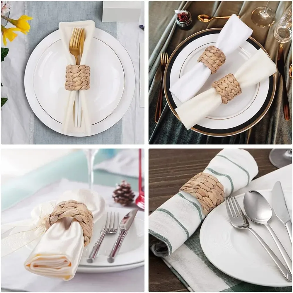 6Pcs Woven Handmade Napkin Ring Woven Rustic Natural Napkin Ring Holder Table Decor Wooden Easter Rattan Napkin Rings Buckle