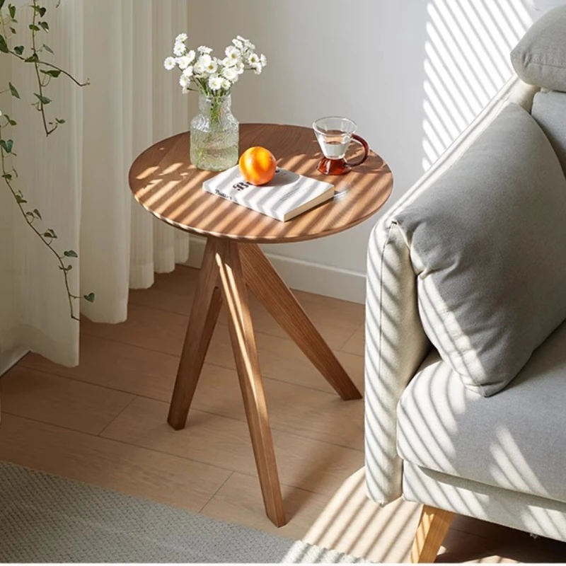Vintage Solid Wood Side Table Japanese Round Bedside Tables with Storage Modern Tea Accent Table for Small Spaces Home Furniture