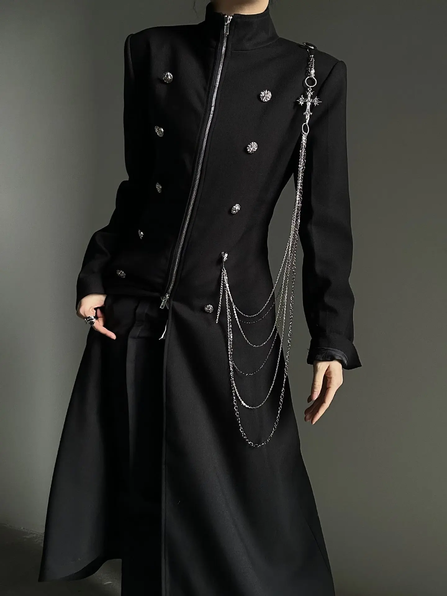 British Style Retro Men Long Suit Jacket 2026 Autumn Fashion High Street Stand Collar Double Breasted Design With Belt Blazer