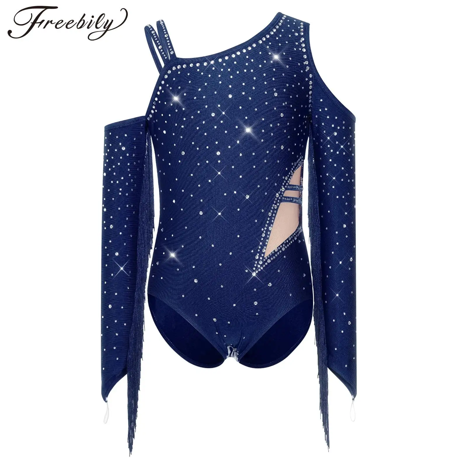 

Salsa Rumba Dancewear Girls Rhinestones Latin Dance Leotard Kids Salsa Tango Cha Cha Ballet Dancing Performance Tassels Bodysuit