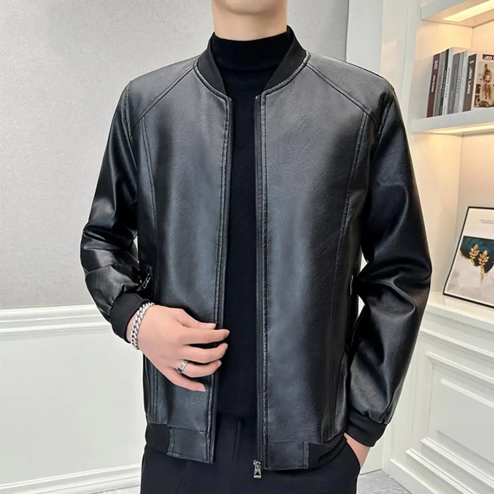 Artificial Leather Men Jacket Stylish Men's Faux Leather Jackets for Sports Office Parties Slim Fit Zipper for Autumn for A