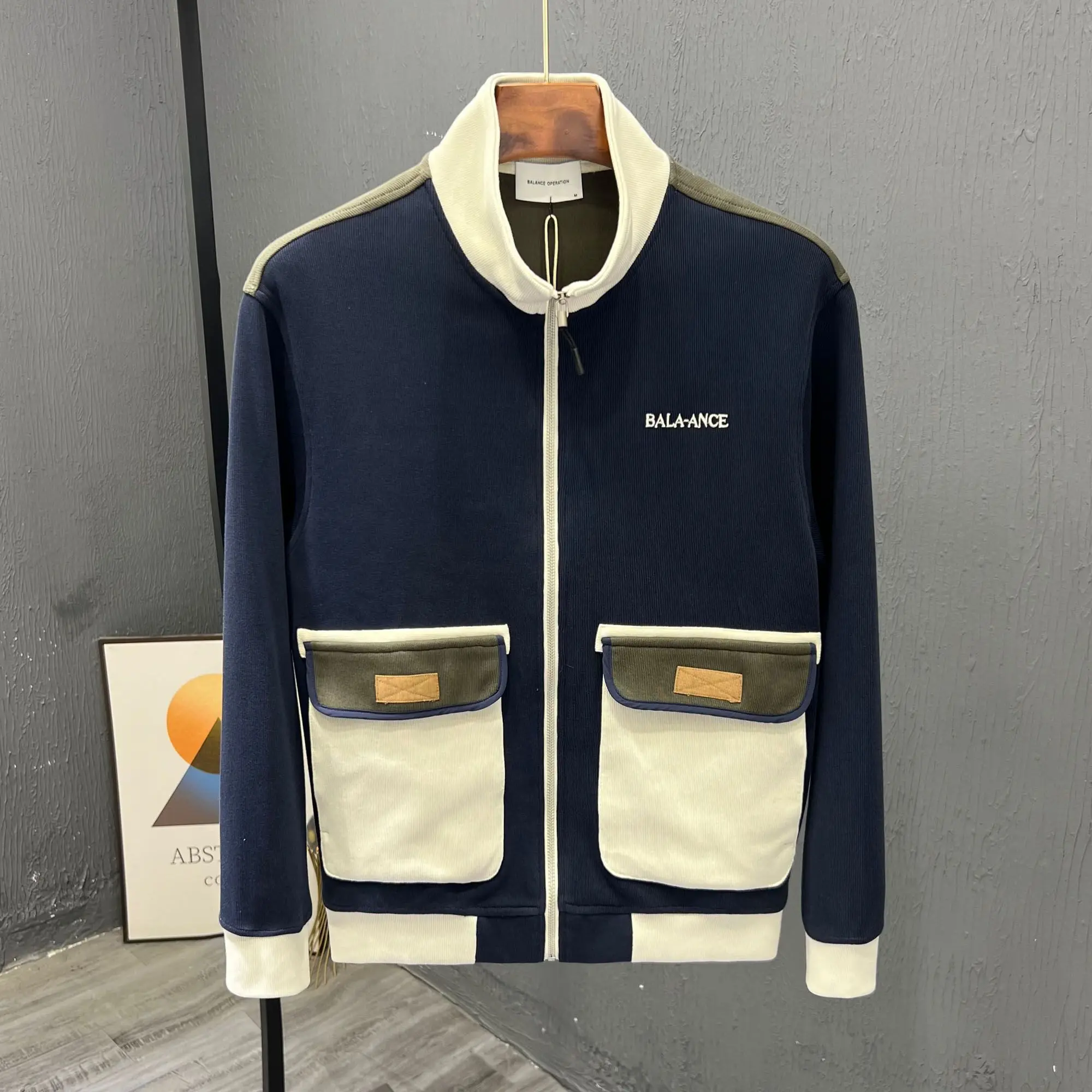 

Autumn and winter men's fashion jacket trendy brand casual stand-up collar splicing contrasting coat ruffian handsome top