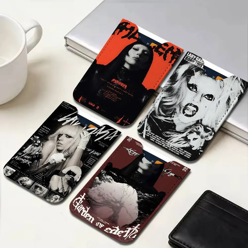 Singer L-Lady Gaga PU Leather Cardholder Ultra Slim Credit ID Card Organizer Lightweight Business Card Holder