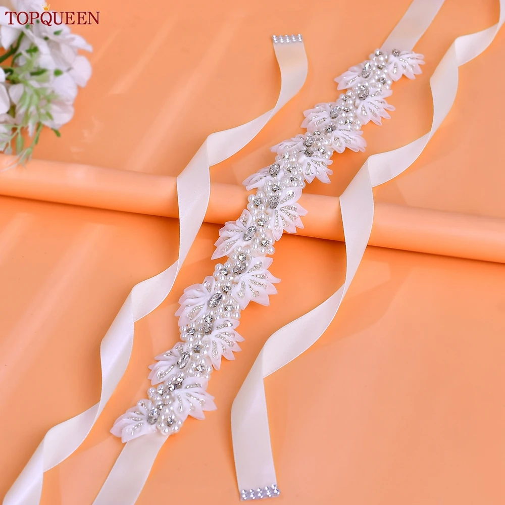TOPQUEEN Bohemian Style Wedding Belt Bridal Decoration Belt Rhinestone Imitation Pearl Flower Applique Women's Dress Belt S232
