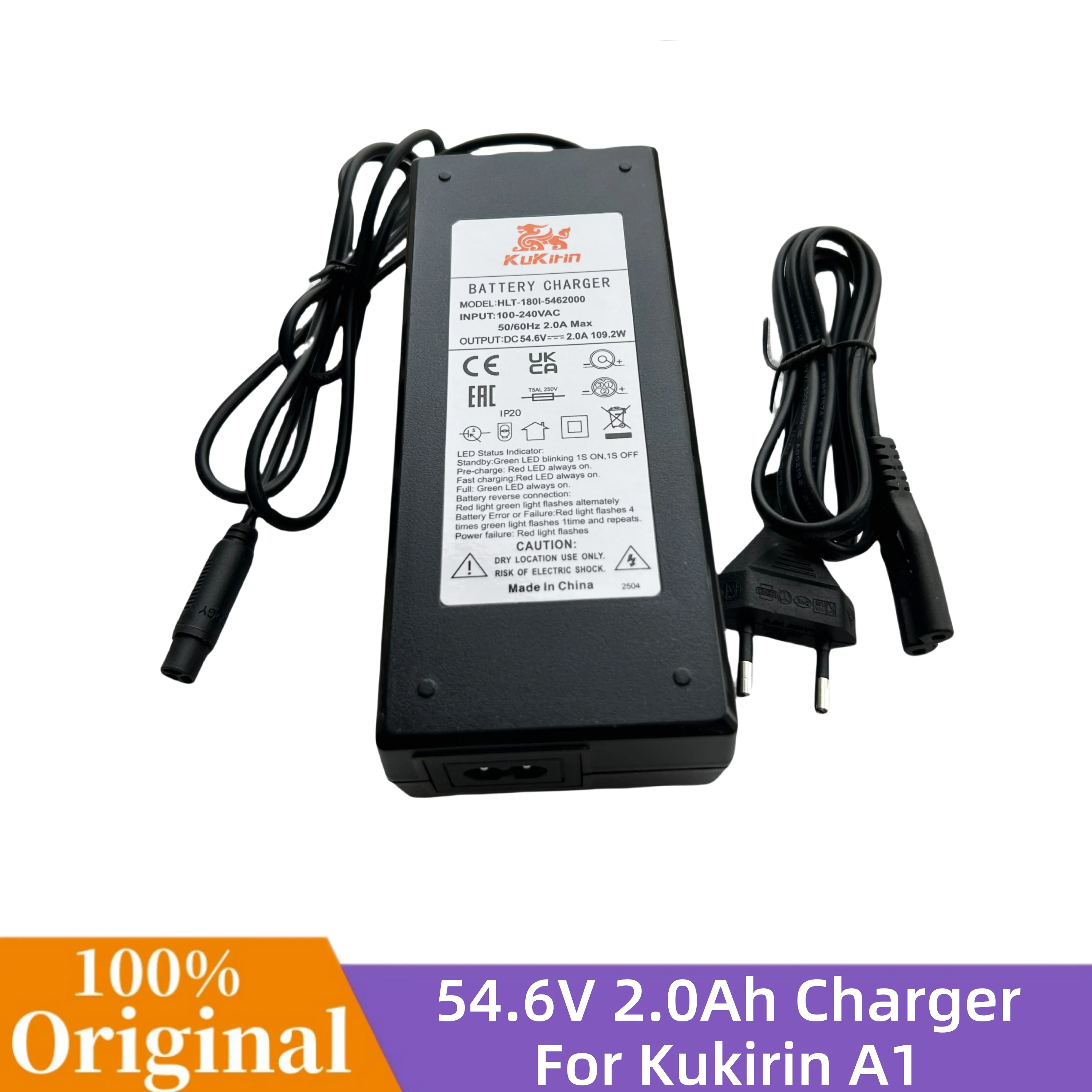 

Original 54.6V 2.0A Lithium Charger For Kukirin A1 Electric Scooter Kugoo kirin A1 Battery Charger Parts Replacement Accessories
