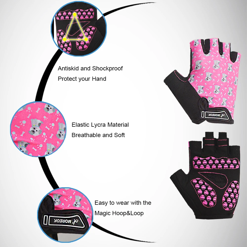 MOREOK Kids Gloves 3MM Pads Monkey-bar Gloves Half Finger Children Cycling Gloves Child Balance Bike Bicycle Gloves boys Girls
