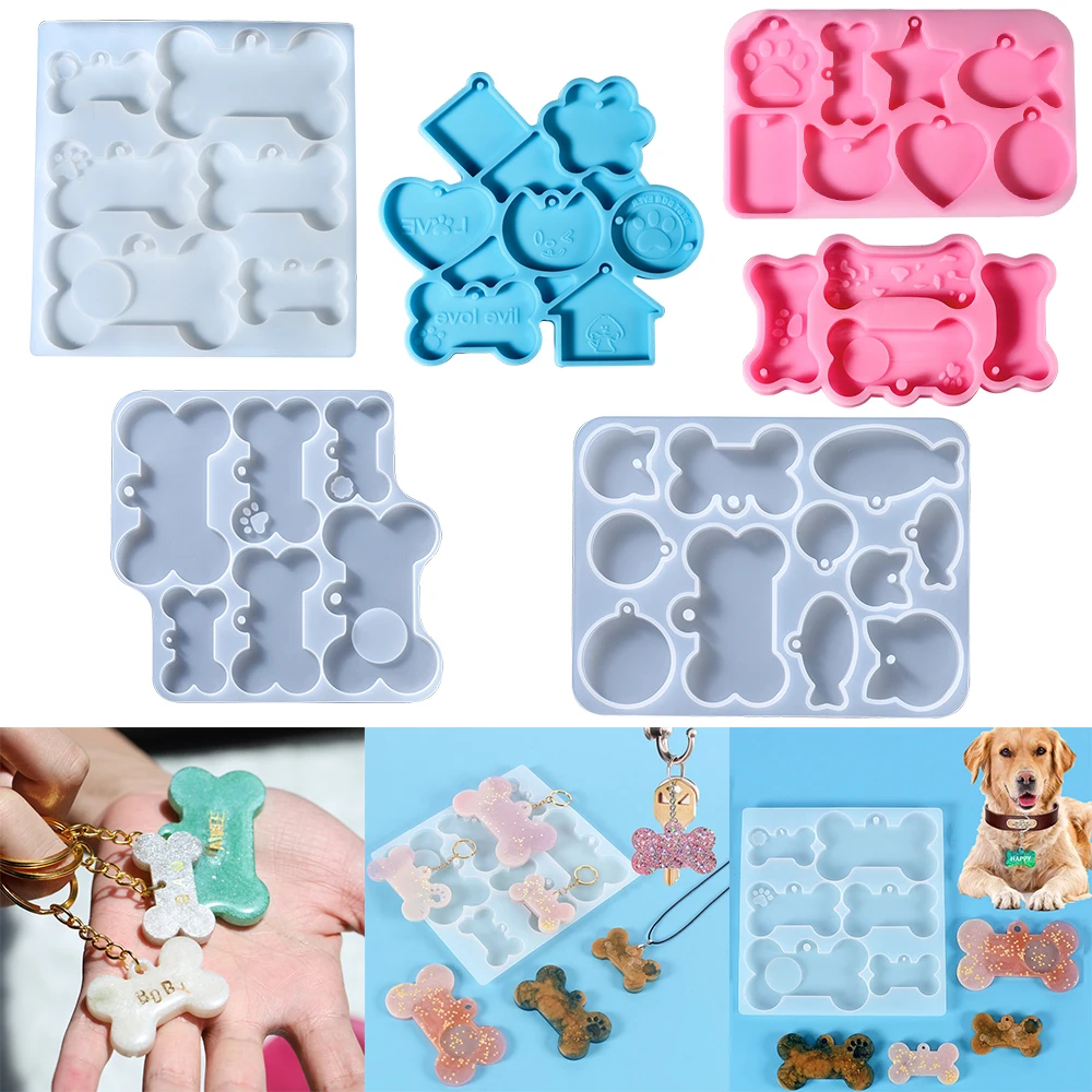 

Dog Cat Tag Bone Shaped Keychain Pendant Epoxy Resin Mold For DIY Silicone Mold Jewelry Making Casting Mold Decoration Tool