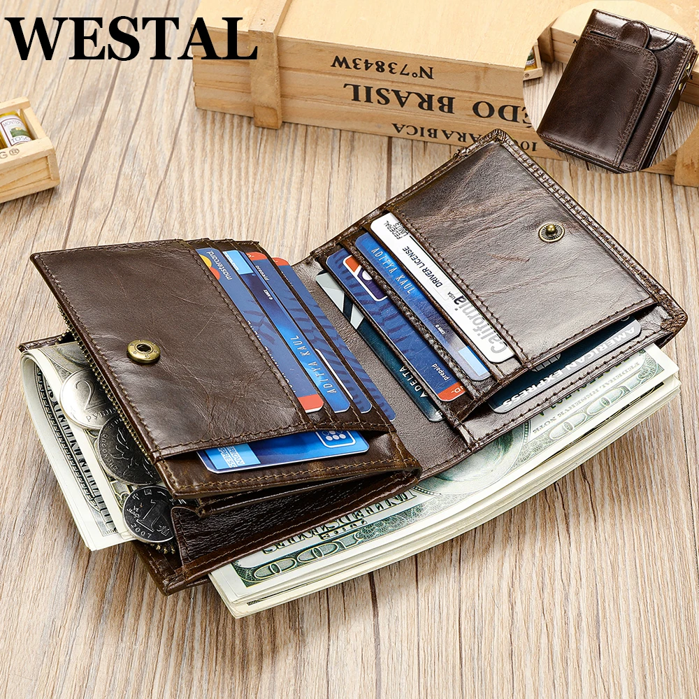 

WESTAL RFID Men Wallets Genuine Leather Hasp Design Clucth Wallets for Cards Coin Purse Man Money Bags Wallet with Coin Pockets