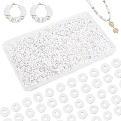 3000pcs White Heishi Clay Beads 6mm Vinyl Disc Beads Flat Round Polymer Clay Beads for Jewelry Making Summer Decor 2mm Hole