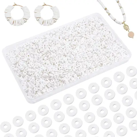 3000pcs White Heishi Clay Beads 6mm Vinyl Disc Beads Flat Round Polymer Clay Beads for Jewelry Making Summer Decor 2mm Hole