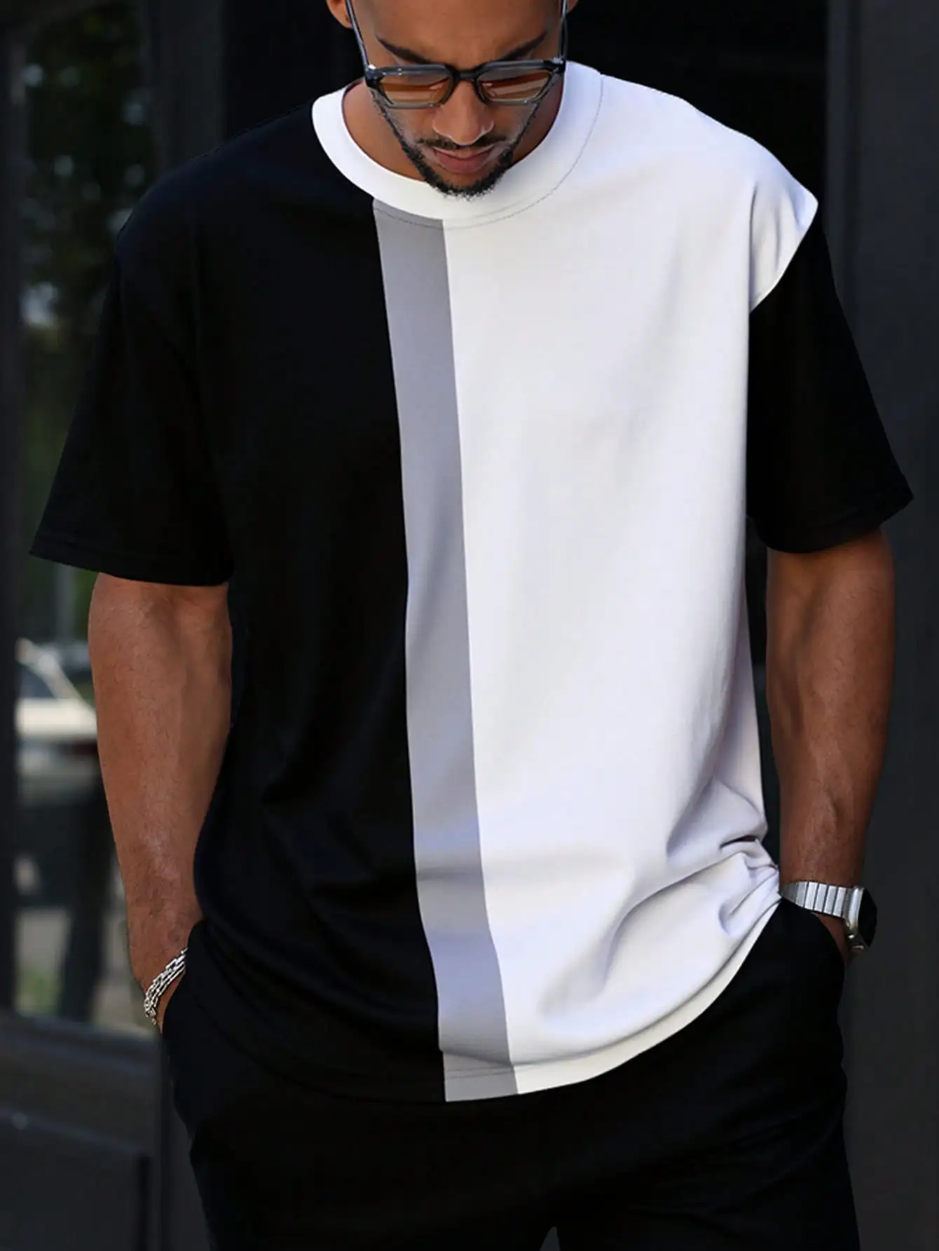 

Men's Casual Colorblock Short Sleeve T-Shirt, Summer Streetwear Style for Daily Wear