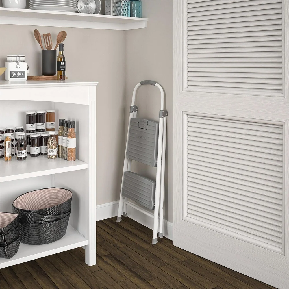 2 ขั้นตอนพับสตูลกันลื่นขั้นตอนน้ําหนักเบาKitchen Helperในครัวเรือนเด็กปลอดภัยสูงสุดถึง 8ft Easy Storage