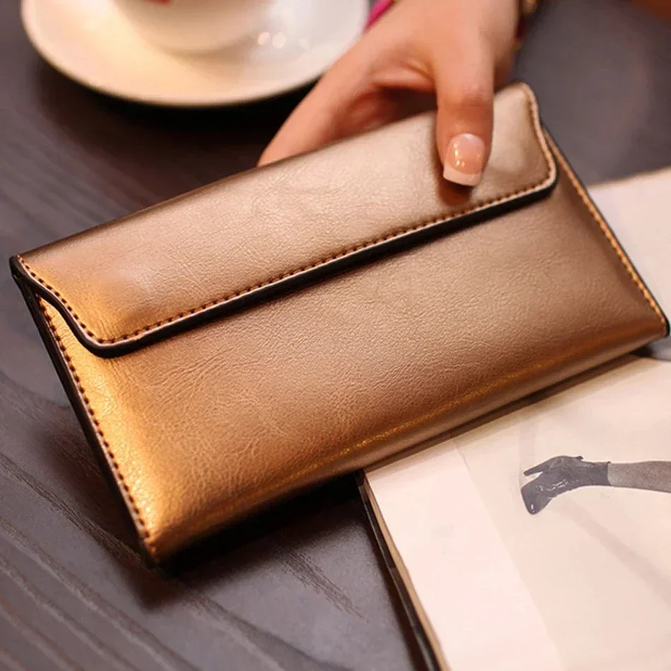 

Genuine Leather Wallet Women Fashion Money Bag with Magnetic Buckle Long Wallet Pocket Handbag Leather Card Holder for Women