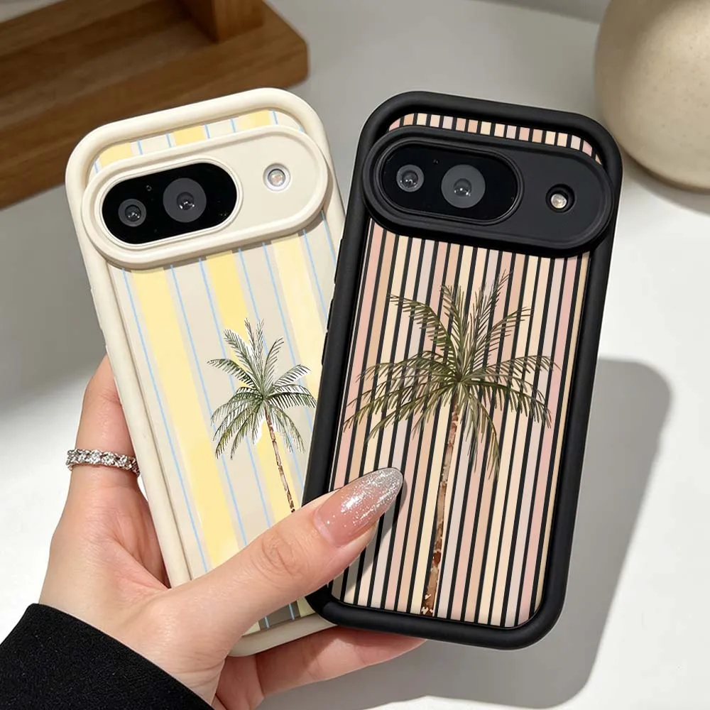 Coque de téléphone en silicone à rayures palmier simple pour Google Pixel 10 9 8 7 9a 8a 7a Pro XL Eye Ladder