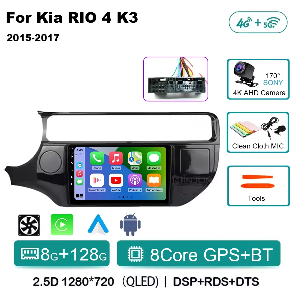 9Inch Android 15 Draadloze Carplay Auto Voor Kia RIO 4 K3 2015 2016 2017 Autoradio Multimedia Video Player navigatie Gps HeadUnit - afbeelding 1