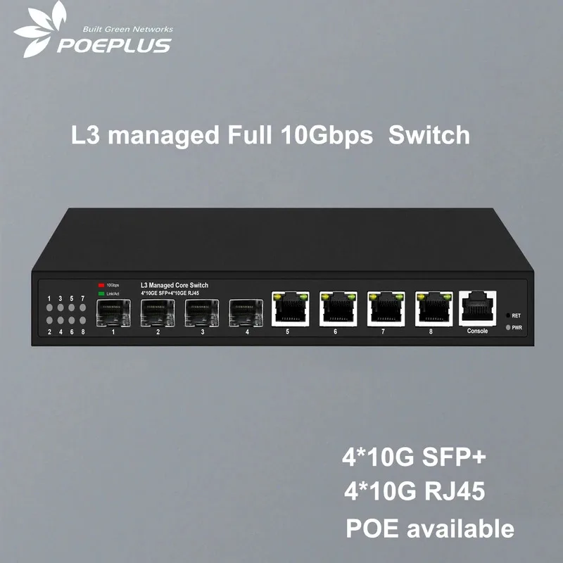 Layer 3 10Gbps Network Switch|8 Ports full 10Gbe L3 managed switch| 4*10G RJ45+4*10G SFP Fiber Uplink POE Bt Available - Image 6