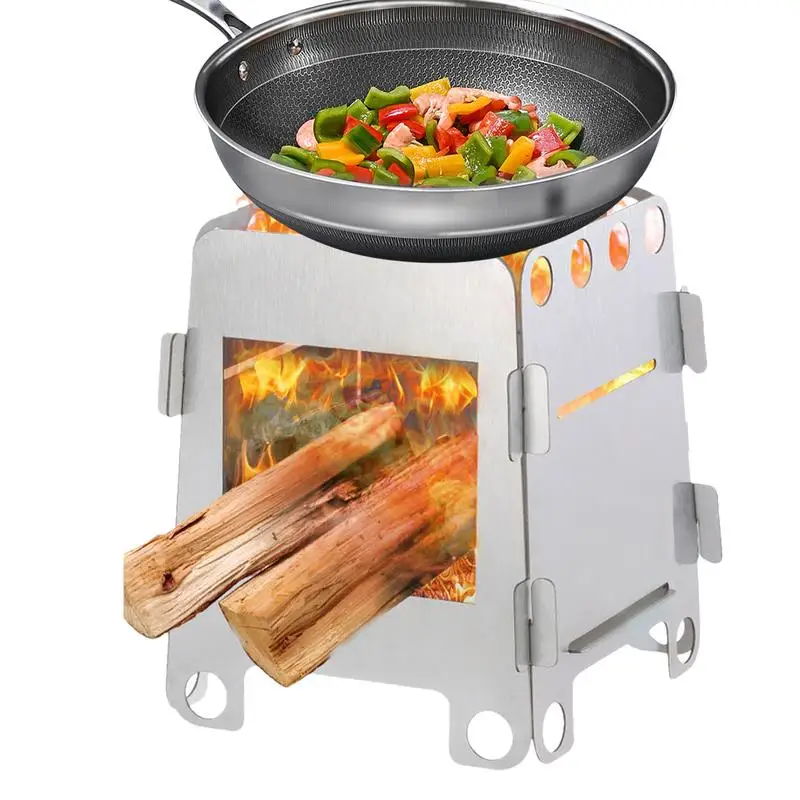 Wood Camping Stove Stainless Steel Wood Burning Stove Lightweight Alcohol Stove For Picnic BBQ Camp Hiking Outdoor Camping Gear