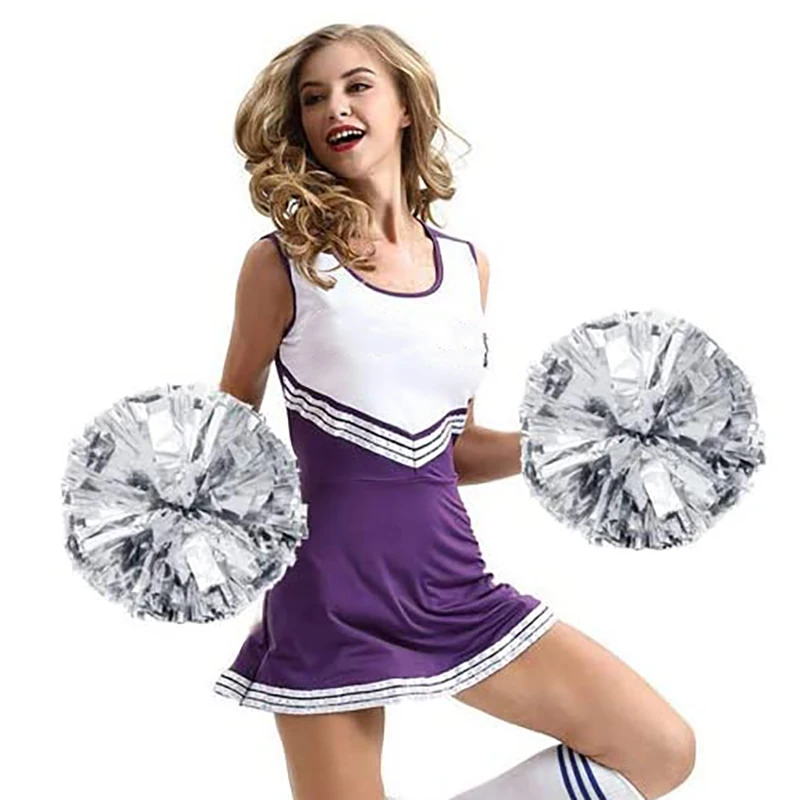 Metallic Foil Cheerleader Pom Poms Cheerleader Pom Poms 10 PCS for Sports Team Spirit Cheering Kids Adults Silver