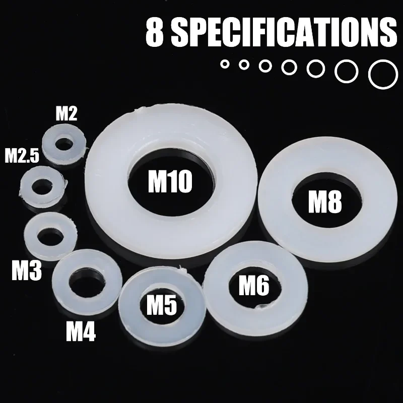 500 SZTUK czarno-białych nylonowych podkładek płaskich M2 M2.5 M3 M4 M5 M6 M8 M10 do przewodów elektrycznych Materiały przemysłowe