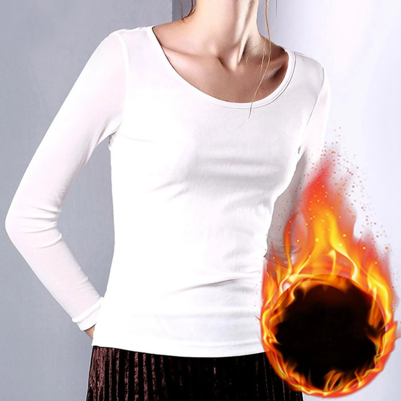 Shirt Met Lange Mouwen En Lange Mouwen Dames Winter Cropped Tops Zwart Casual Slank Basis Fluwelen Warmtevezel T-Shirts 2023