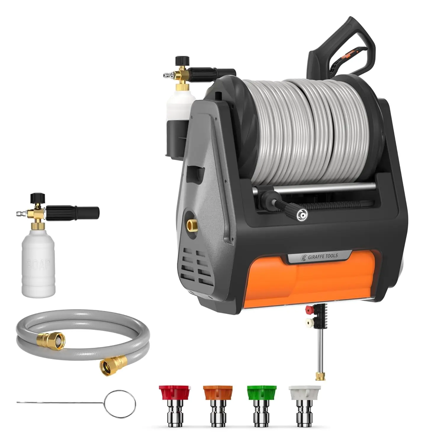 Wall Mount Retractable Pressure Washer Electric Auto Rewind 2900PSI 2.2GPM 100ft Hose Dark Silver Custom