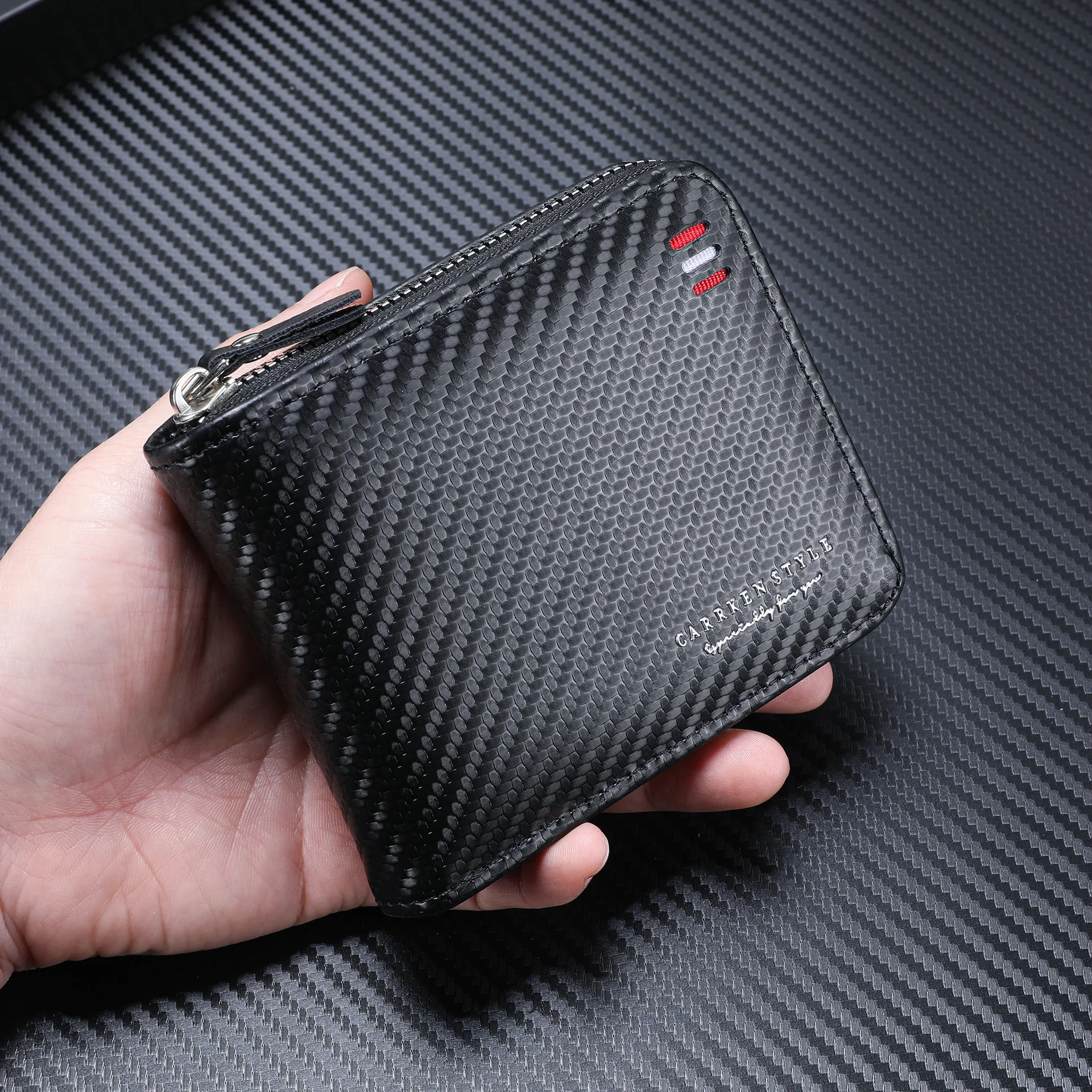 نمط ألياف الكربون الأنيق، حامل بطاقات حقيبة بطاقات الجهاز خاص ذو سعة كبيرة للرجال، محفظة متعددة الوظائف