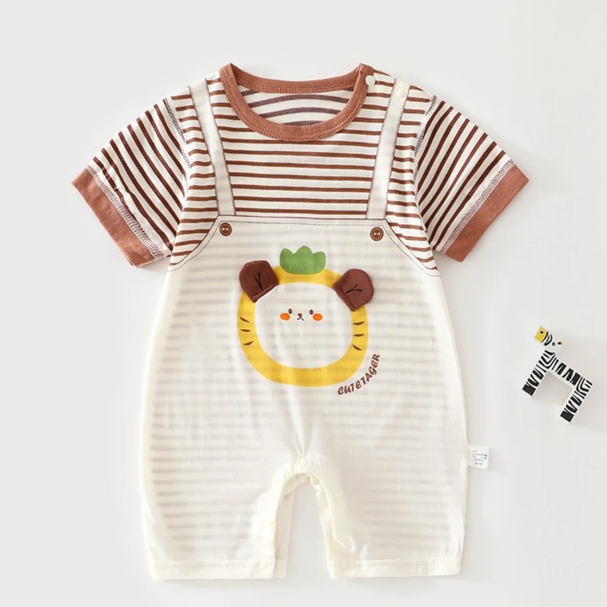 Baby Summer Breathable Cool Bodysuit 6-18M Newborns Modal Lightweight Skin-friendly Romper Infant Mock 2pcs Short Cartoon Onesie