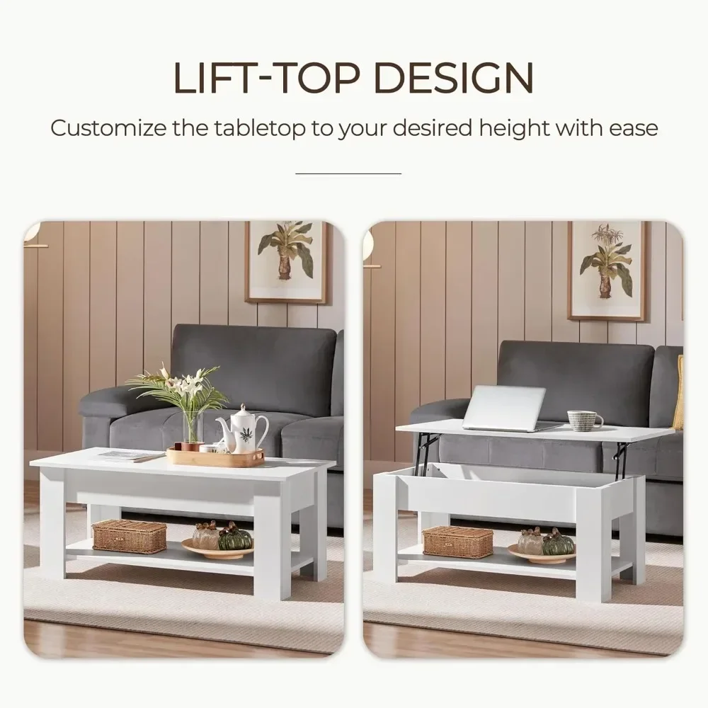 

Lift Top Coffee Table w/Hidden Storage Compartment and Storage Shelf - Lift Tabletop for Living Room Reception Room, White