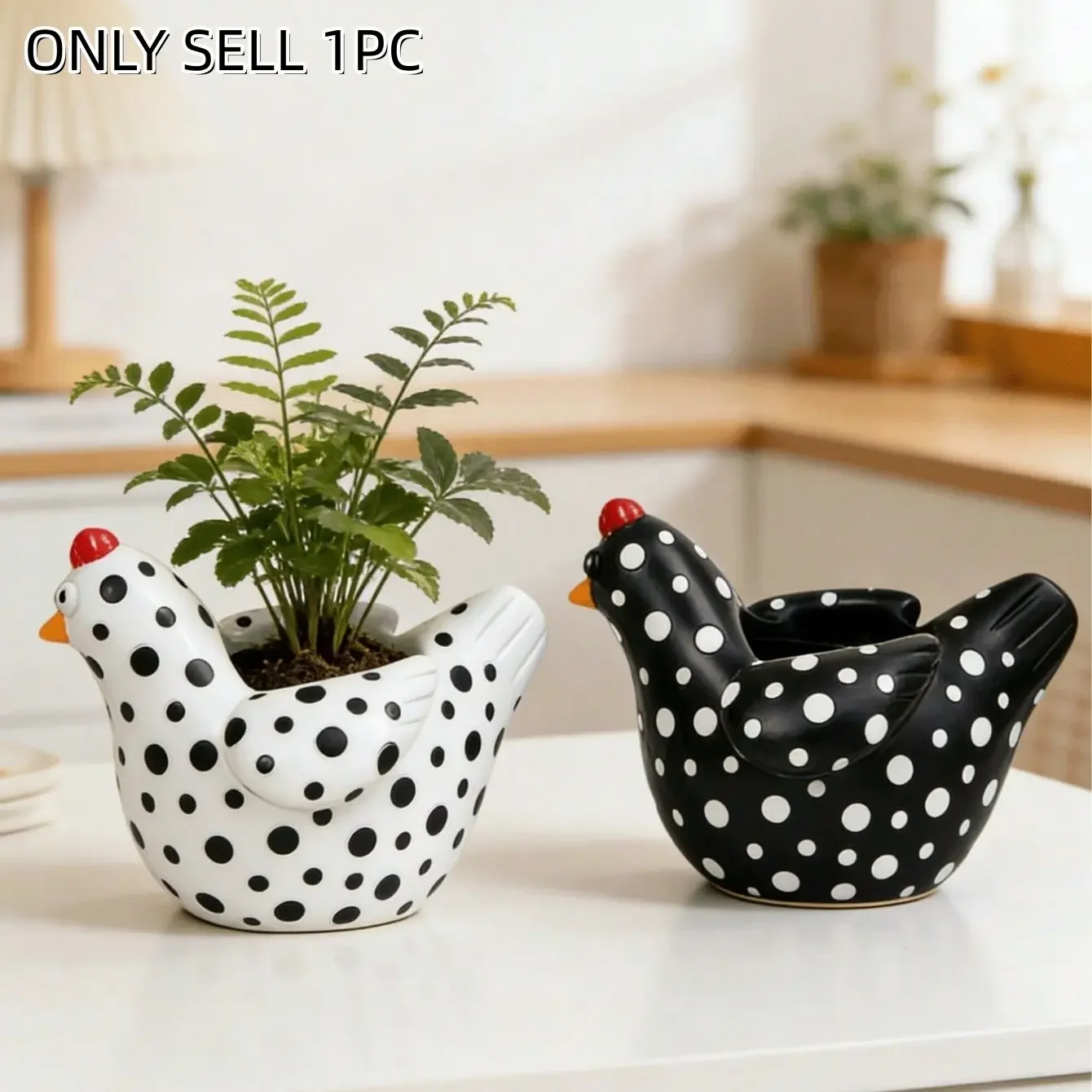 1Pc Resin Rooster Sculpture Planter, Cute Polka Dot Chicken Succulent Pot, Artistic Decor Statue Planting Container Planter Pots for Garden, Desktop, Home, Outdoor Courtyard, Terrace & Farmhouse
