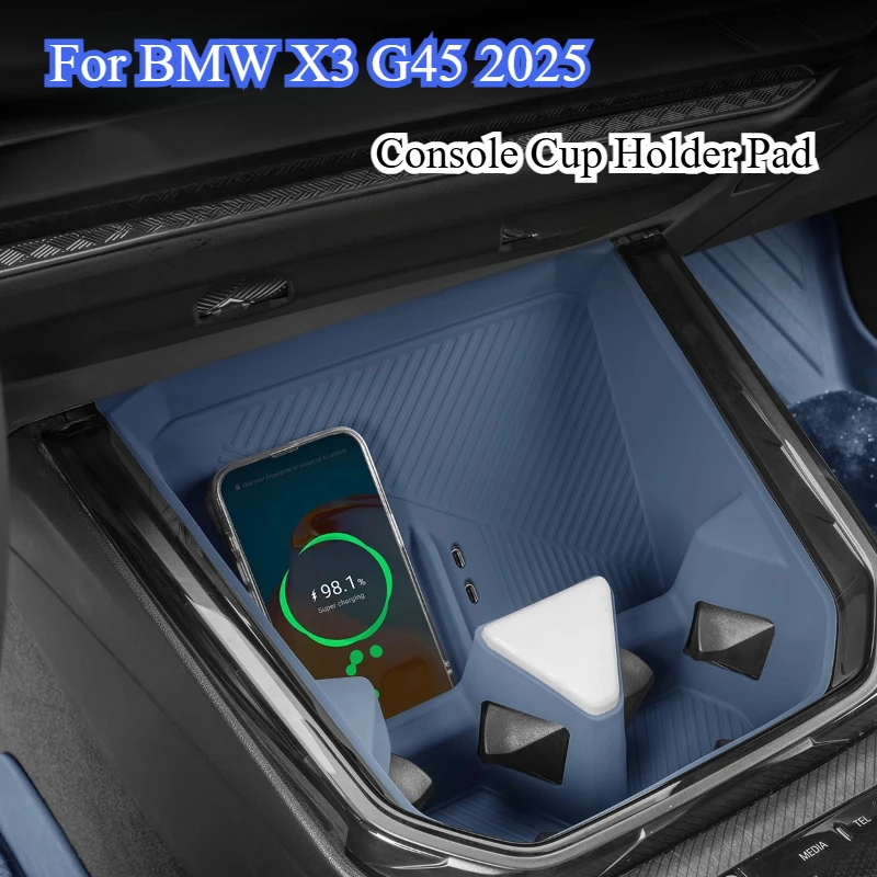 

For BMW X3 G45 2025 2026 Car Console Cup Holder Silicone Wireless Charging Pad Protection Charger Dustproof Mat Car Accessories