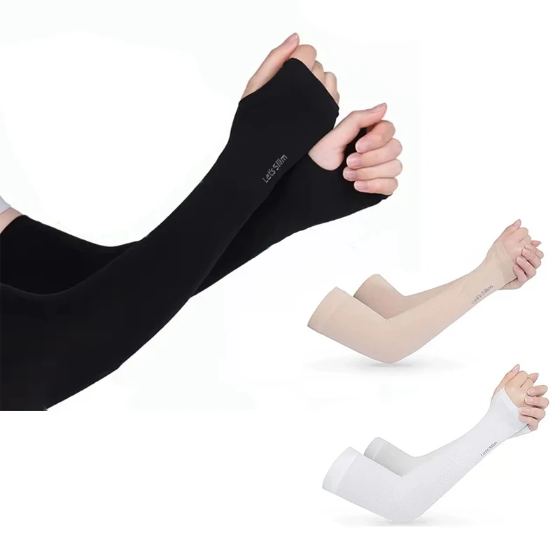 Ice Silk Cooling Arm Sleeves Fingerless Cycling Gloves Elastic Soft Arm Covers for Driving Running Outdoor Sports Men Women