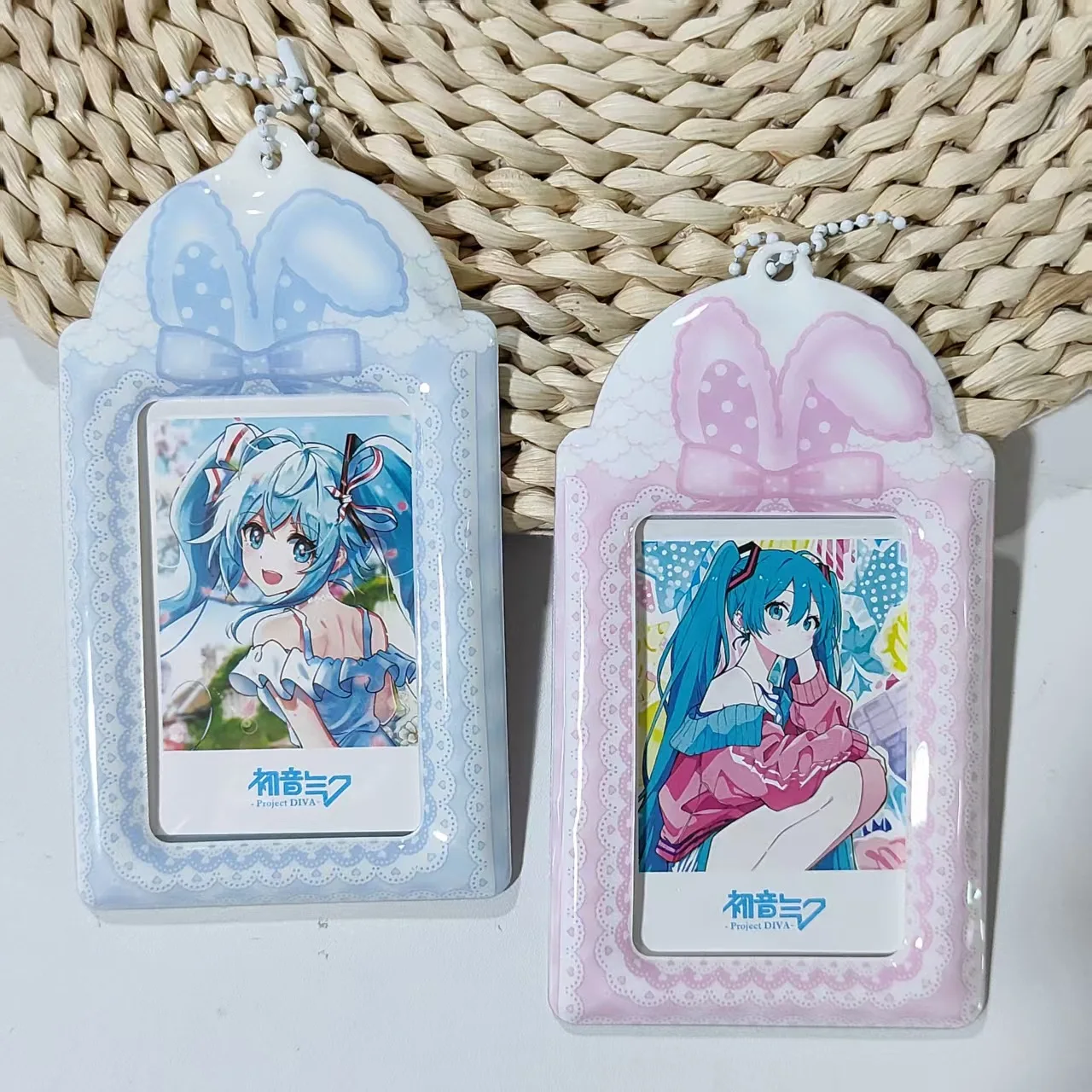 Kawaii Cute Blue Pink Bunny Ear Card Holder Girl Kpop Photocard Polaroid Photo Card Case Bag Pendant