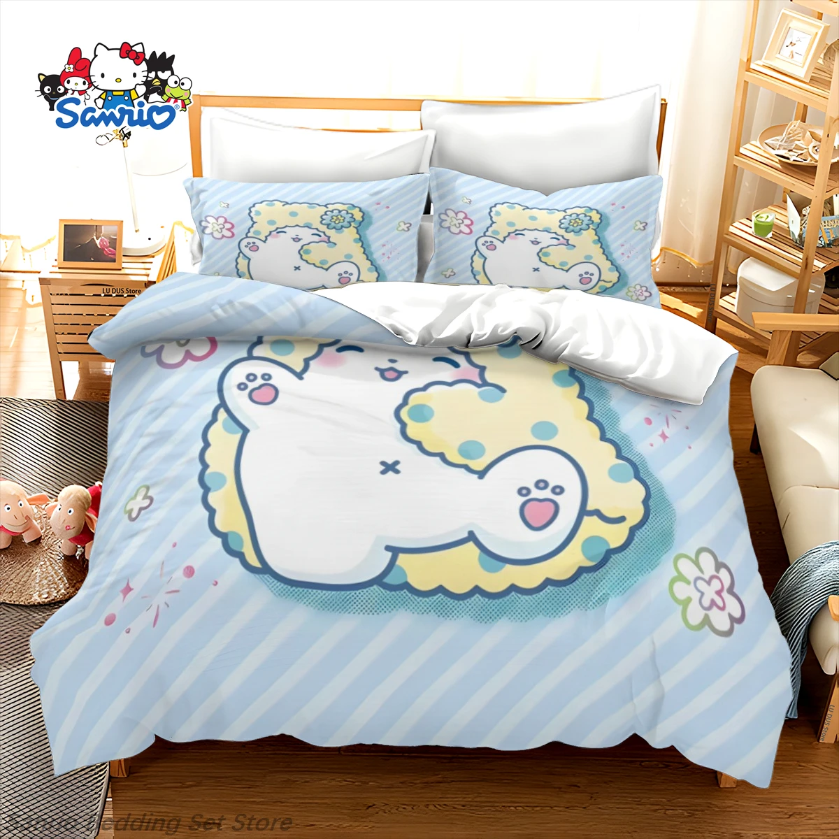 サンリオ-マルモフビヨリ寝具セット-キッズ-マルモフビヨリ布団カバーケース-かわいいキルトカバー-寝室の装飾用-誕生日プレゼント