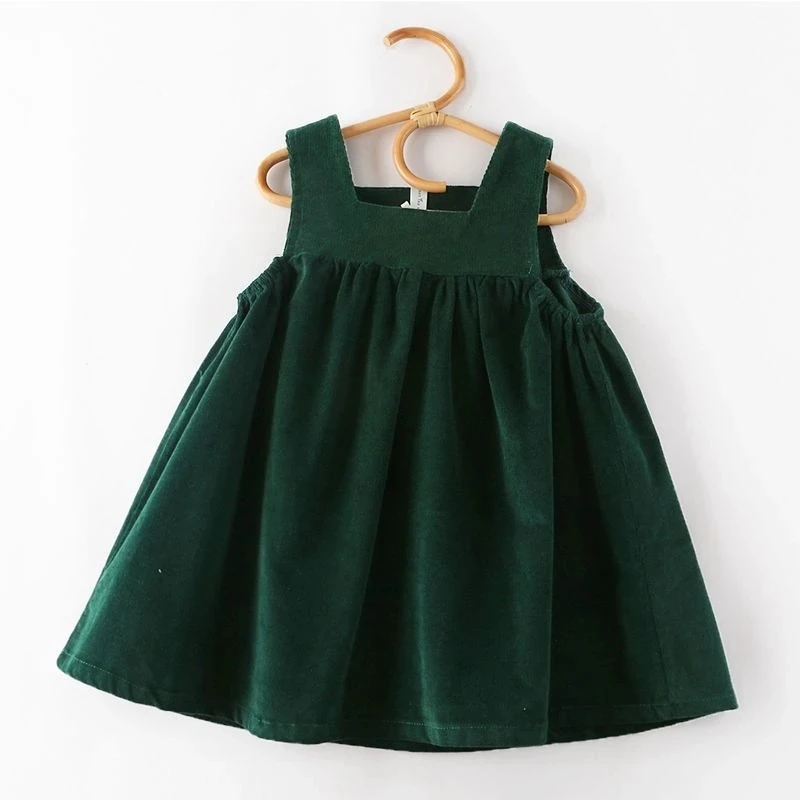 Sweet Puffy A-line Skirt for Girls 2025 Autumn Winter New Girls Corduroy Dress Sleeveless Solid Suspender Dress