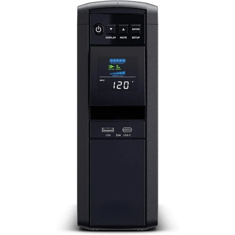 HOME.PFC Sistema UPS de onda sinusoidal, 1500 VA/1000 W, 12 salidas, AVR, mini torre, negro