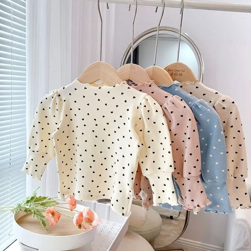 

Spring and Autumn New Korean Edition Girls' Long Sleeve T-Shirt Bubble Sleeve Girls' Baby Children's Versatile Bottom Shirt Top