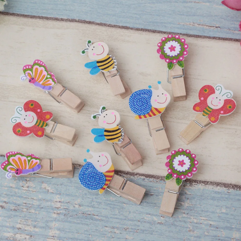 

50pcs Wood Clips Mini Clothespins Lovely Memo Postcard Shape Home Crafts Gifts Office Supplies Painting Diagram