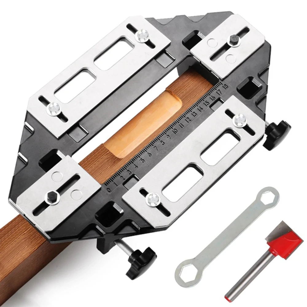 Woodworking Slotting Locator W/ Router Bit Aluminum Alloy Hinge Slot Hole Positioner Lock Guide Plate Slotting Opener Jig Holder