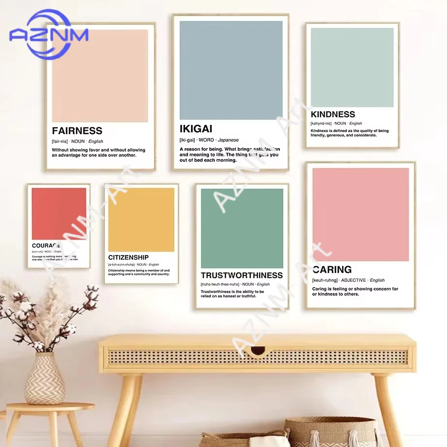 Impresiones artísticas de pared del diccionario colorido de Pantone, carteles en rosa, amarillo, verde y azul, pintura en lienzo, imágenes de pared para decoración de sala de estar